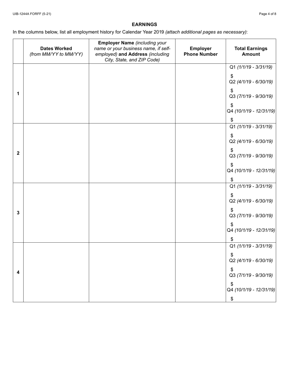 Form UIB-1244A Initial Application for Pandemic Unemployment Assistance - Arizona, Page 4