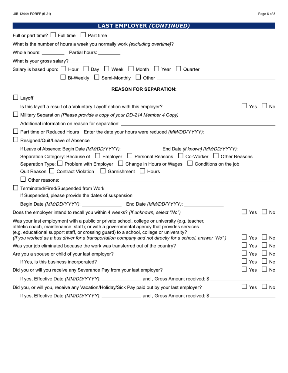 Form UIB-1244A Initial Application for Pandemic Unemployment Assistance - Arizona, Page 6
