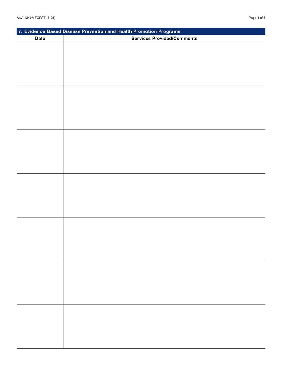 Form AAA-1240A Disease Prevention and Health Promotion Services Quarterly Summary Report - Arizona, Page 4
