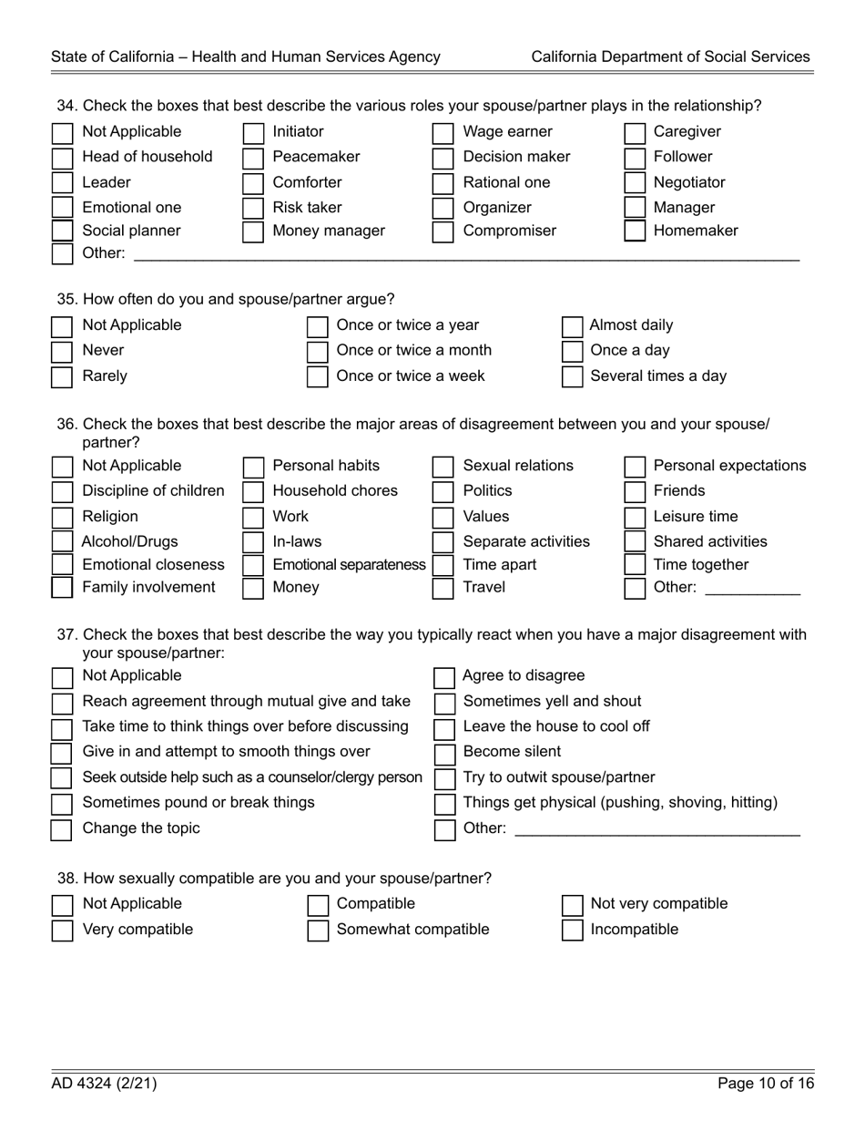 Form AD4324 Adoption Questionnaire I - California, Page 10