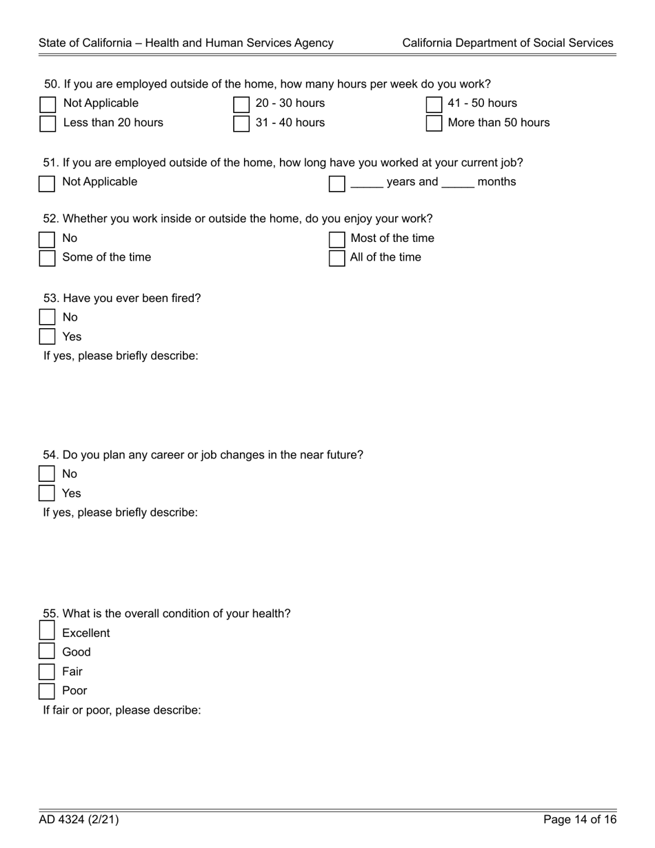 Form AD4324 Adoption Questionnaire I - California, Page 14