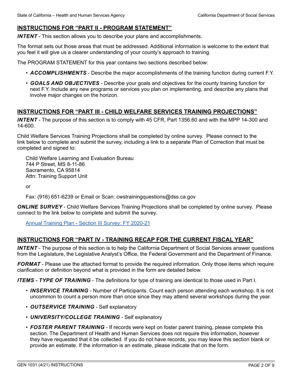 Form GEN1031 Annual County Training Plan - California, Page 2