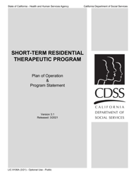 Document preview: Form LIC9106A Plan of Operation/Program Statement - Short-Term Residential Therapeutic Program - California