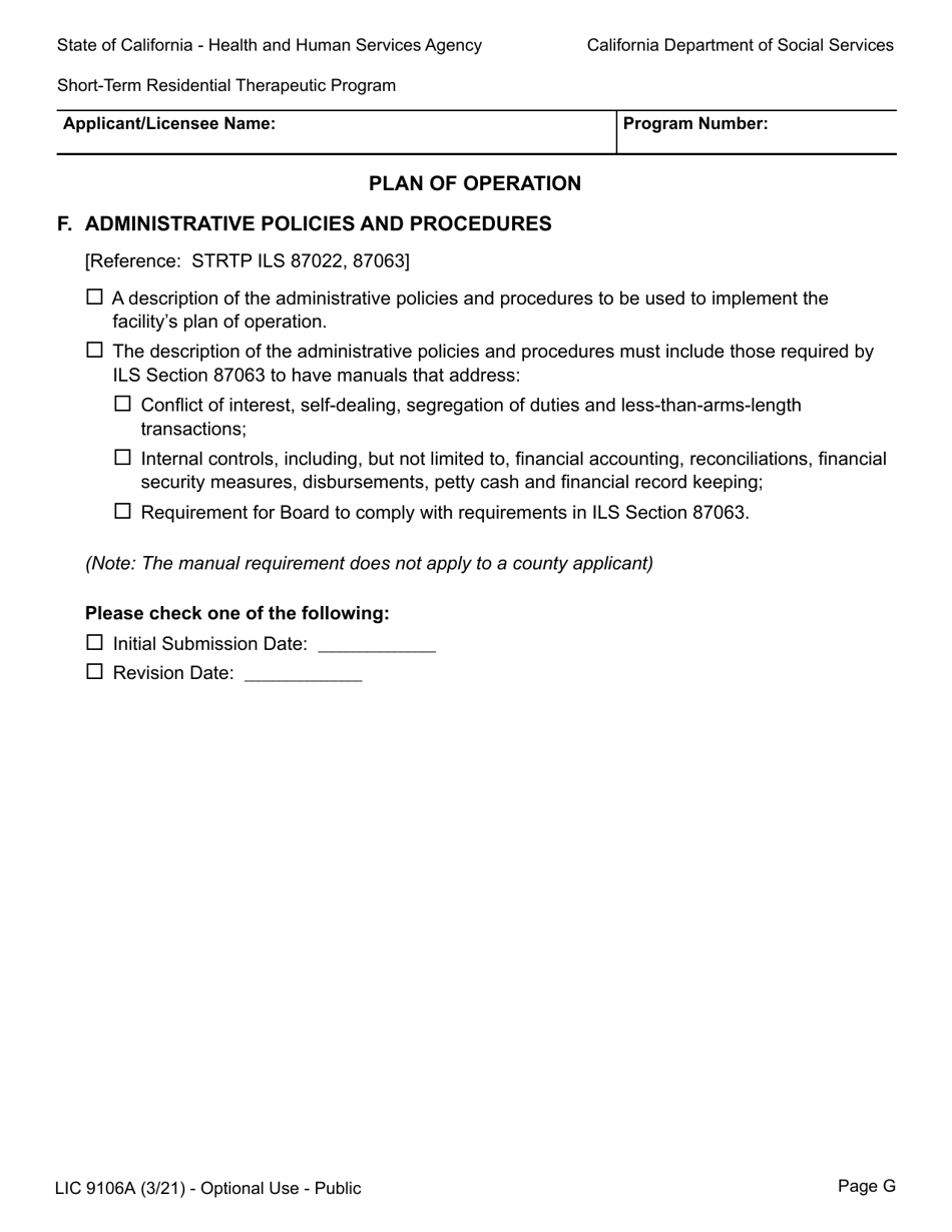 Form LIC9106A Plan of Operation / Program Statement - Short-Term Residential Therapeutic Program - California, Page 13