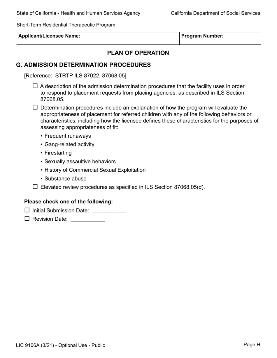 Form LIC9106A Plan of Operation / Program Statement - Short-Term Residential Therapeutic Program - California, Page 14