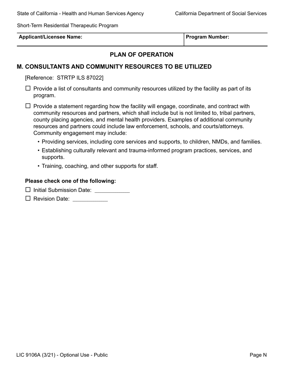 Form LIC9106A Plan of Operation / Program Statement - Short-Term Residential Therapeutic Program - California, Page 20