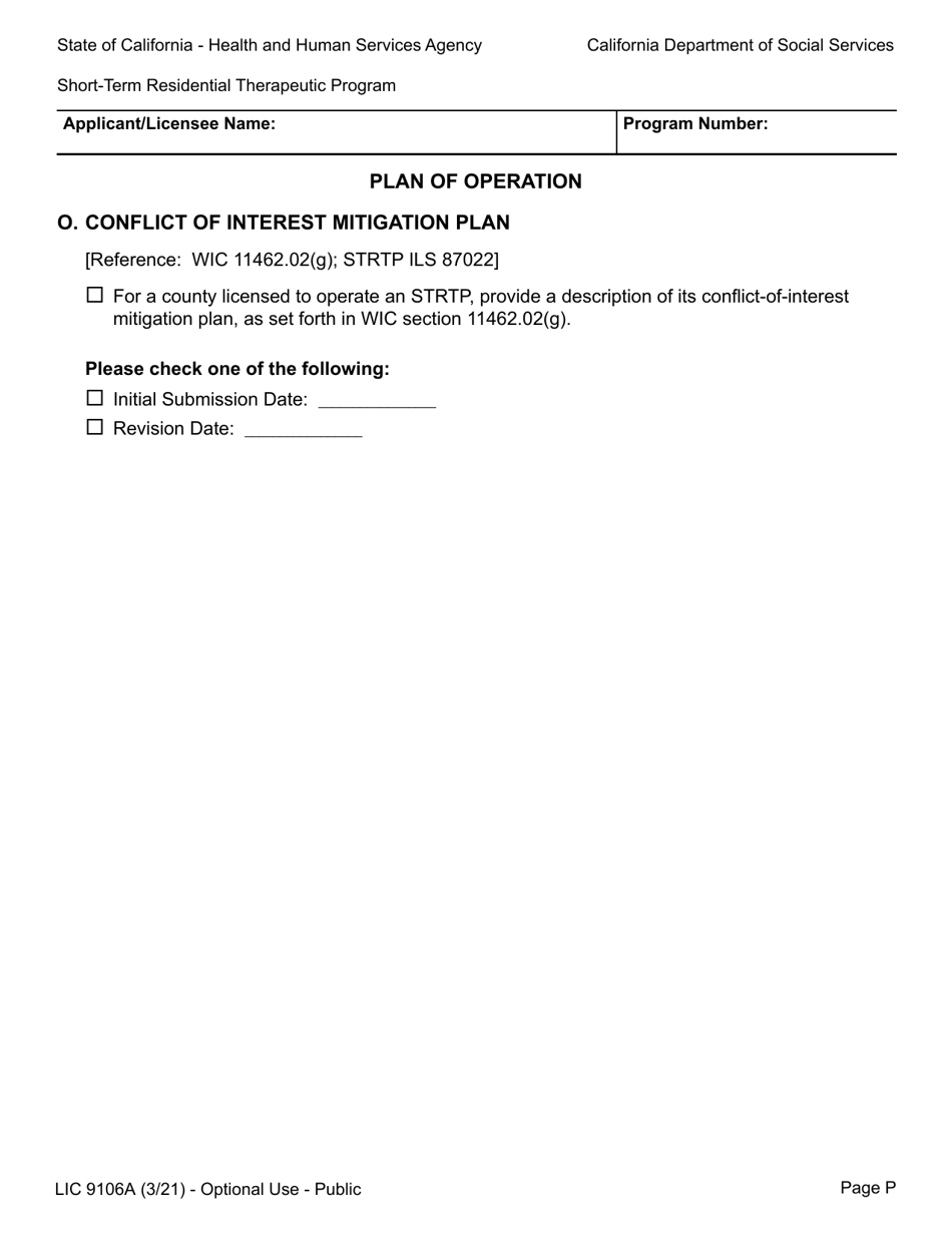 Form LIC9106A Plan of Operation / Program Statement - Short-Term Residential Therapeutic Program - California, Page 22