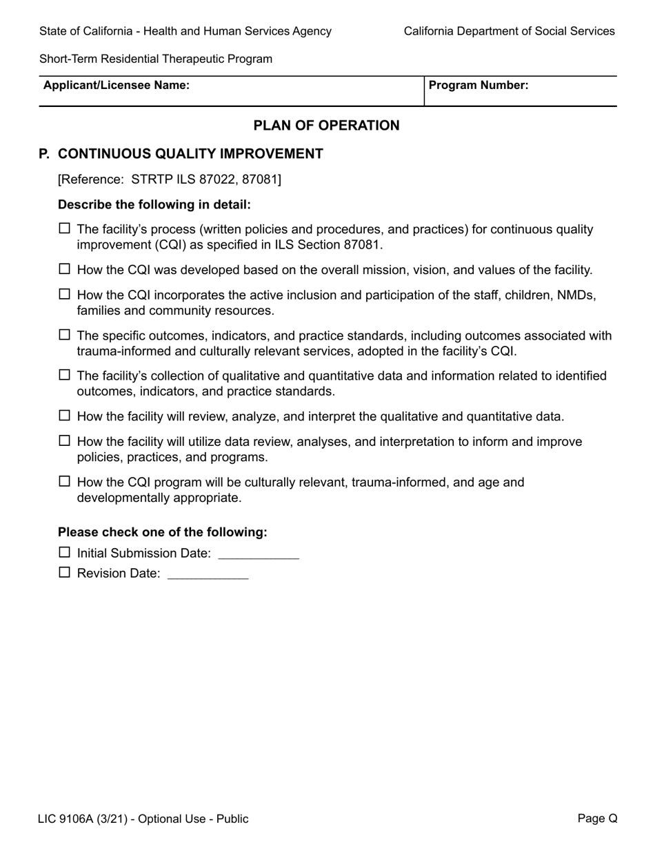 Form LIC9106A Plan of Operation / Program Statement - Short-Term Residential Therapeutic Program - California, Page 23