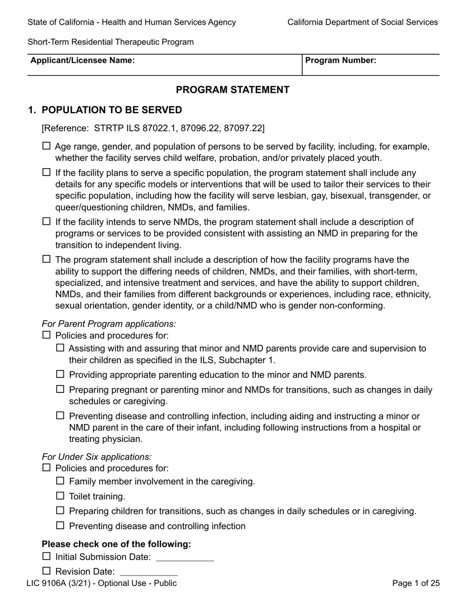 Form LIC9106A Plan of Operation / Program Statement - Short-Term Residential Therapeutic Program - California, Page 25