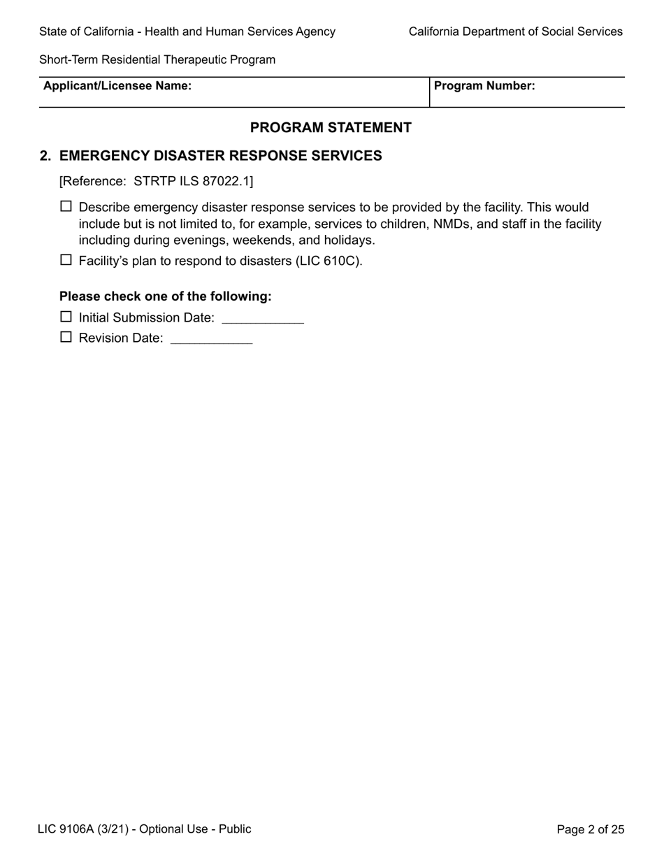 Form LIC9106A Plan of Operation / Program Statement - Short-Term Residential Therapeutic Program - California, Page 26