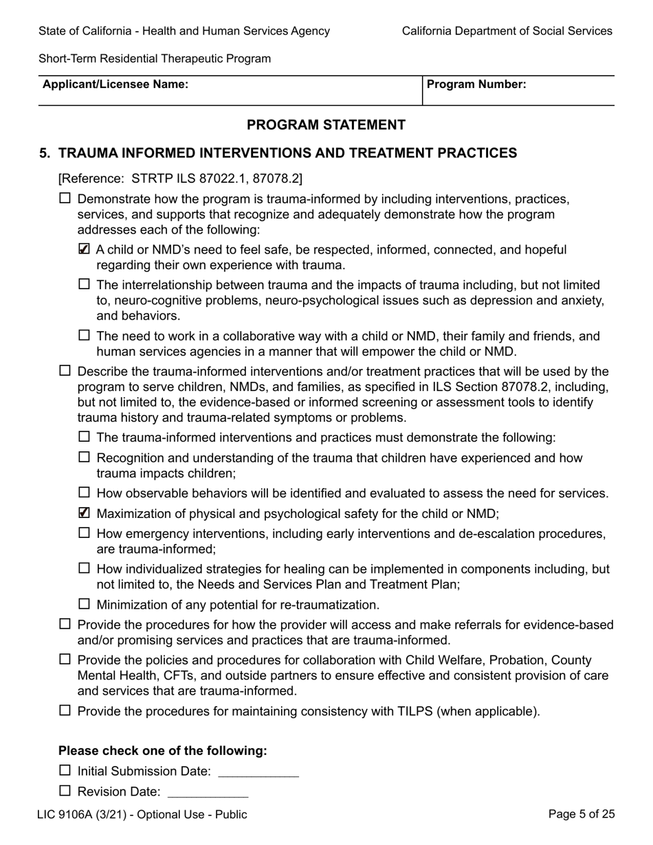 Form LIC9106A Plan of Operation / Program Statement - Short-Term Residential Therapeutic Program - California, Page 29