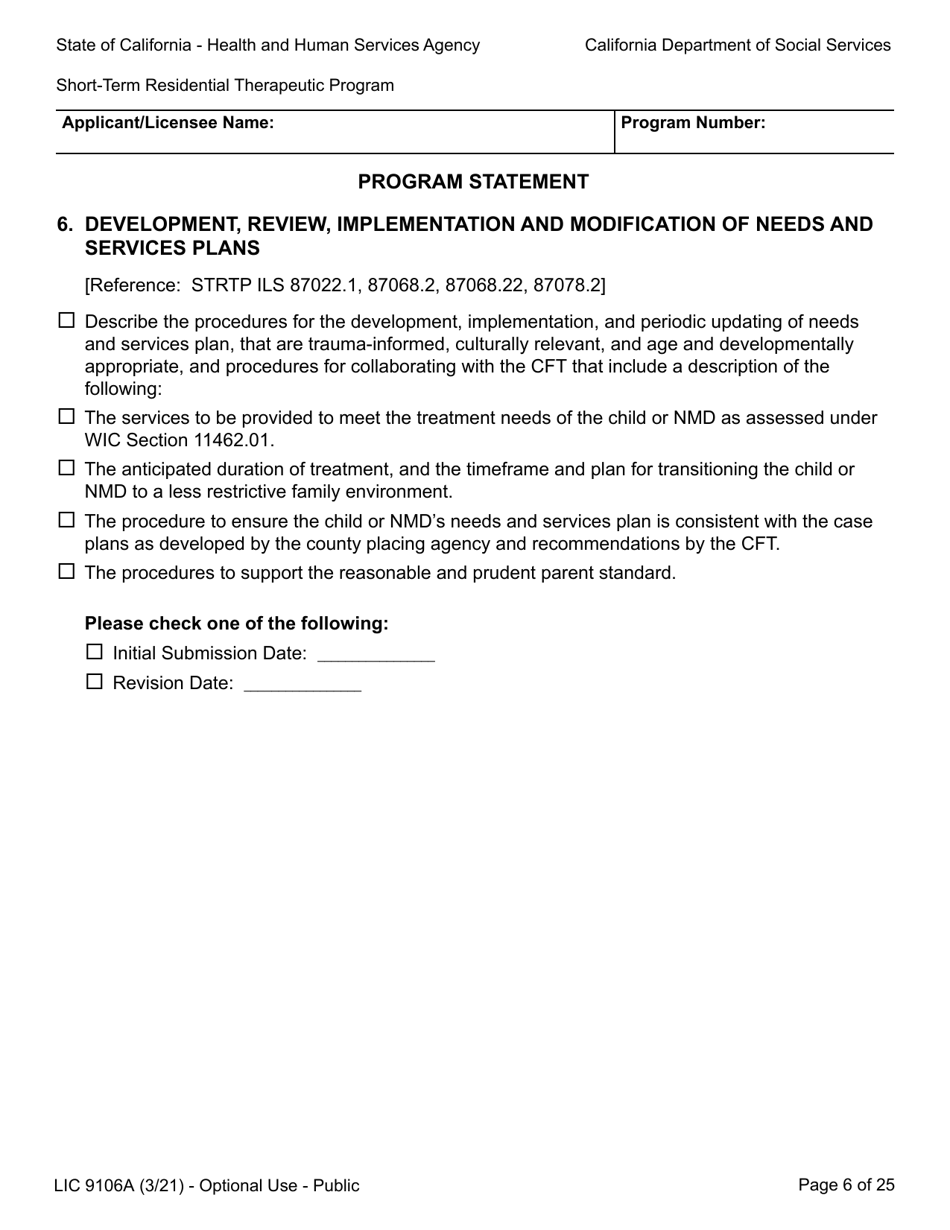 Form LIC9106A Plan of Operation / Program Statement - Short-Term Residential Therapeutic Program - California, Page 30