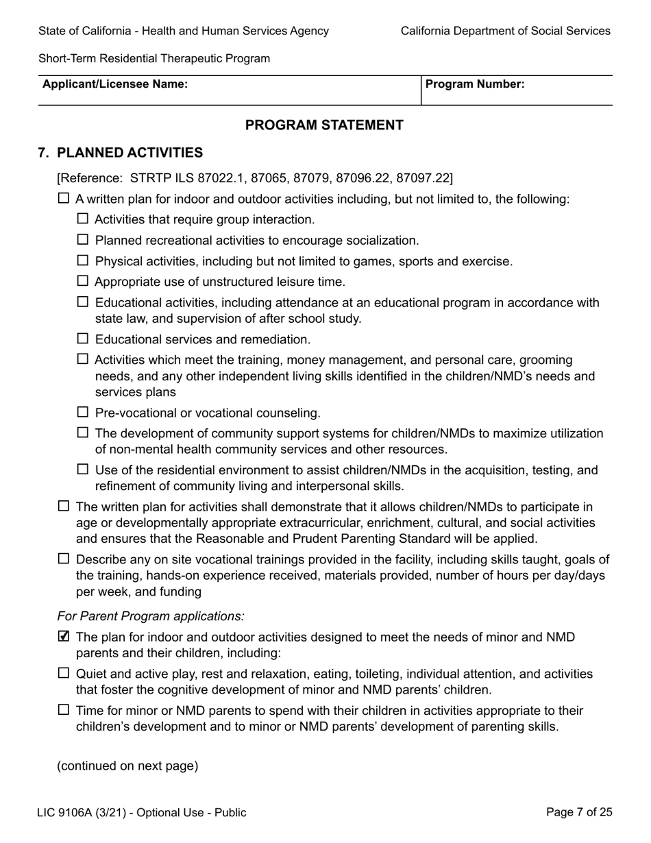 Form LIC9106A Plan of Operation / Program Statement - Short-Term Residential Therapeutic Program - California, Page 31