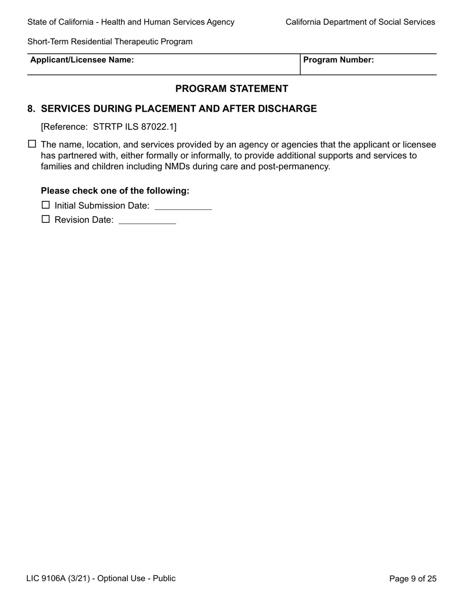 Form LIC9106A Plan of Operation / Program Statement - Short-Term Residential Therapeutic Program - California, Page 33