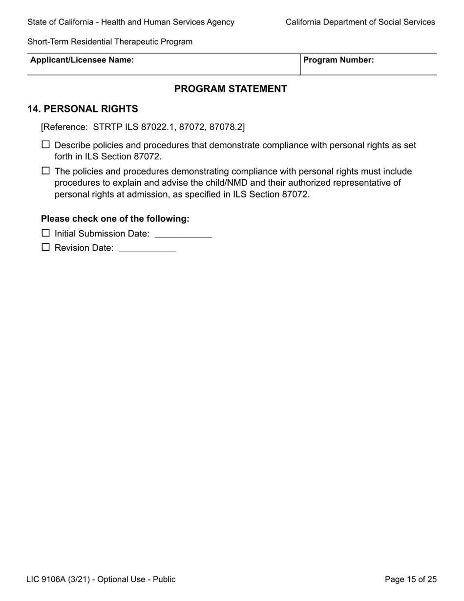 Form LIC9106A Plan of Operation / Program Statement - Short-Term Residential Therapeutic Program - California, Page 39