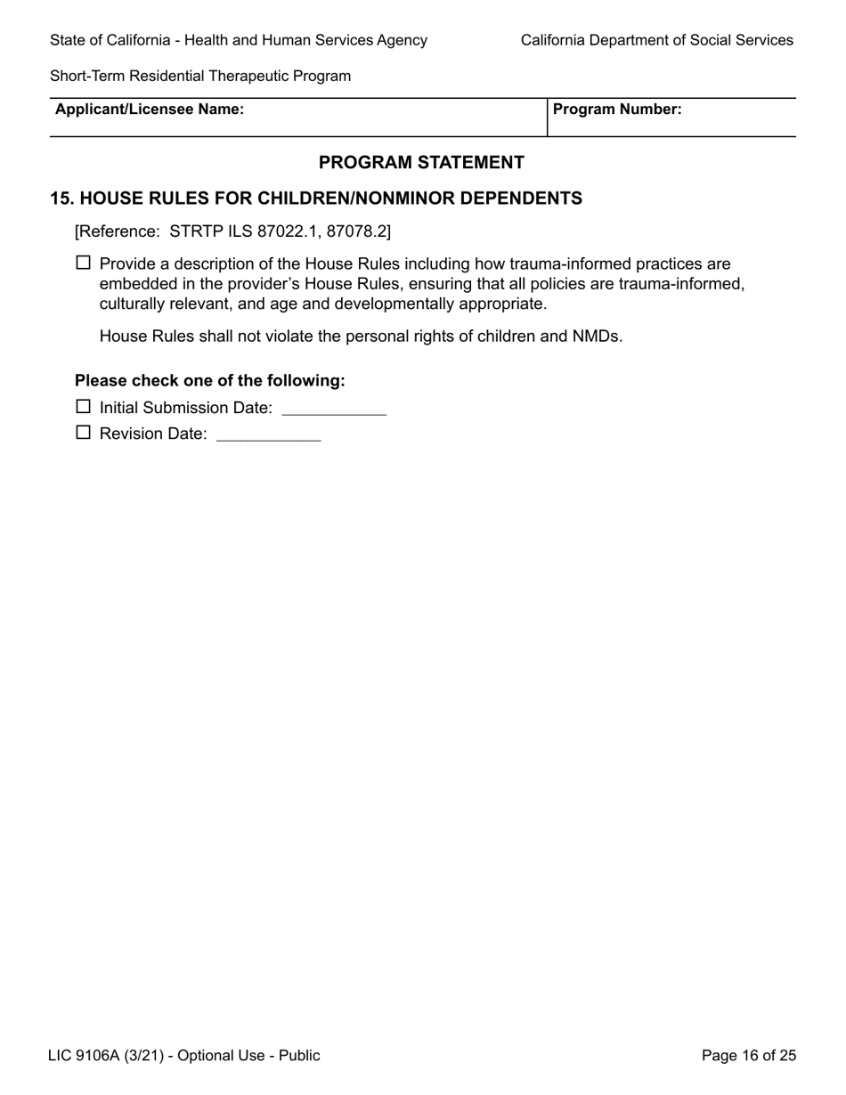 Form LIC9106A Plan of Operation / Program Statement - Short-Term Residential Therapeutic Program - California, Page 40