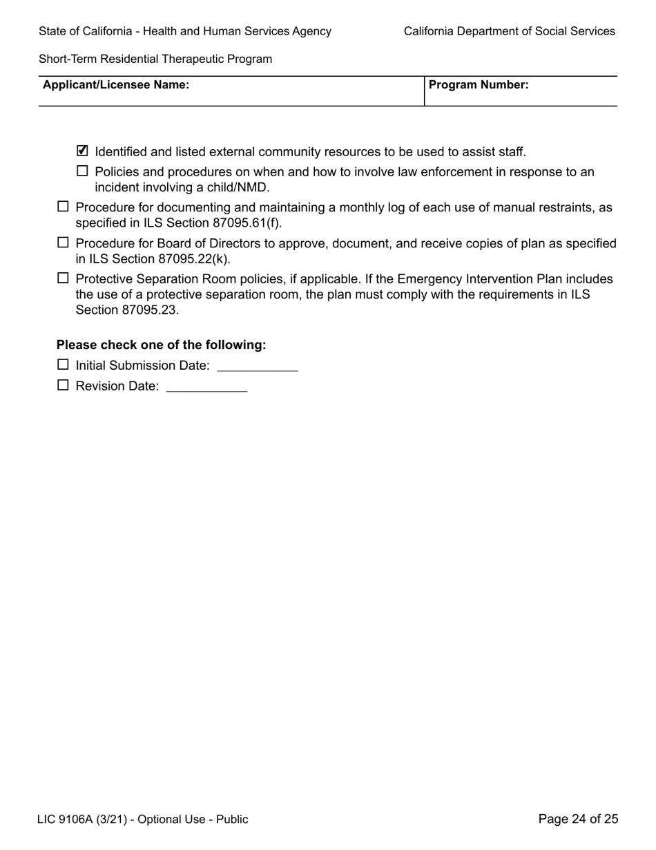 Form LIC9106A Plan of Operation / Program Statement - Short-Term Residential Therapeutic Program - California, Page 48