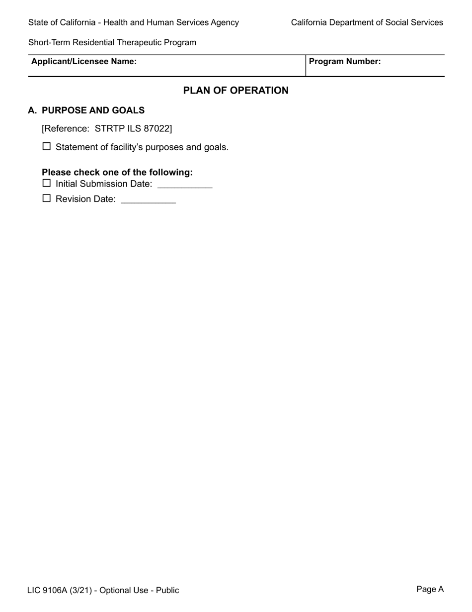 Form LIC9106A Plan of Operation / Program Statement - Short-Term Residential Therapeutic Program - California, Page 7