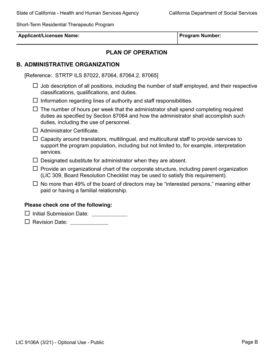 Form LIC9106A Plan of Operation / Program Statement - Short-Term Residential Therapeutic Program - California, Page 8