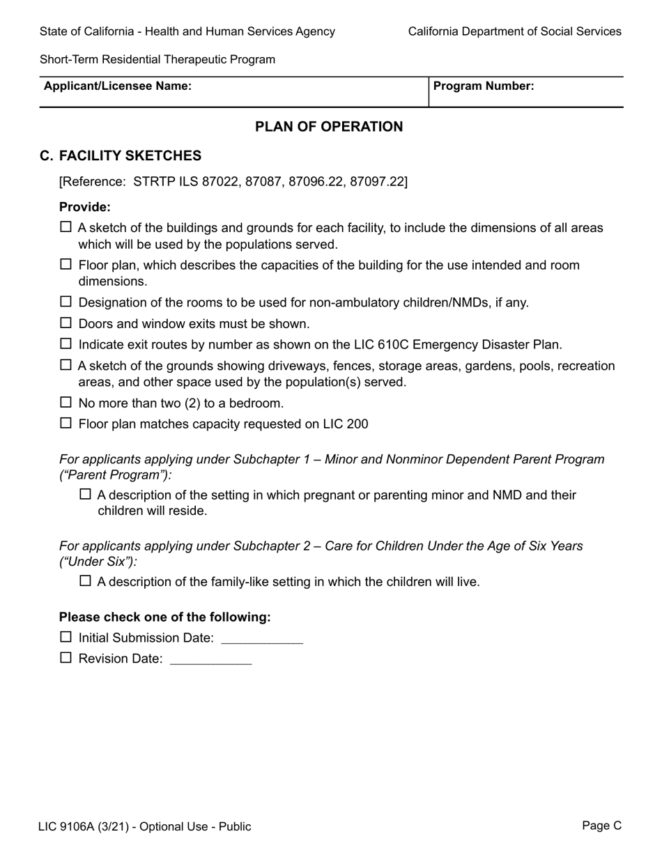 Form LIC9106A Plan of Operation / Program Statement - Short-Term Residential Therapeutic Program - California, Page 9