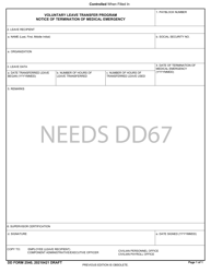 Document preview: DD Form 2540 Voluntary Leave Transfer Program Notice of Termination of Medical Emergency