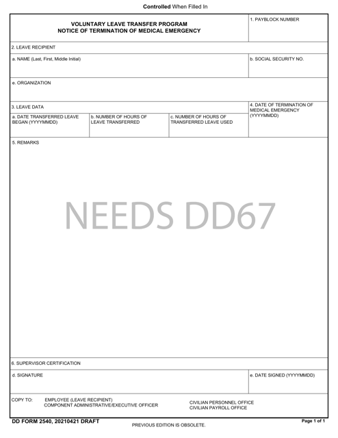 DD Form 2540 Printable Pdf