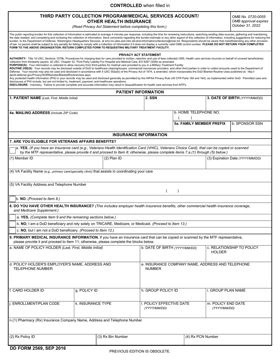 DD Form 2569 - Fill Out, Sign Online and Download Fillable PDF ...