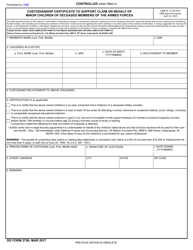 DD Form 2790 Custodianship Certificate to Support Claim on Behalf of Minor Children of Deceased Members of the Armed Forces