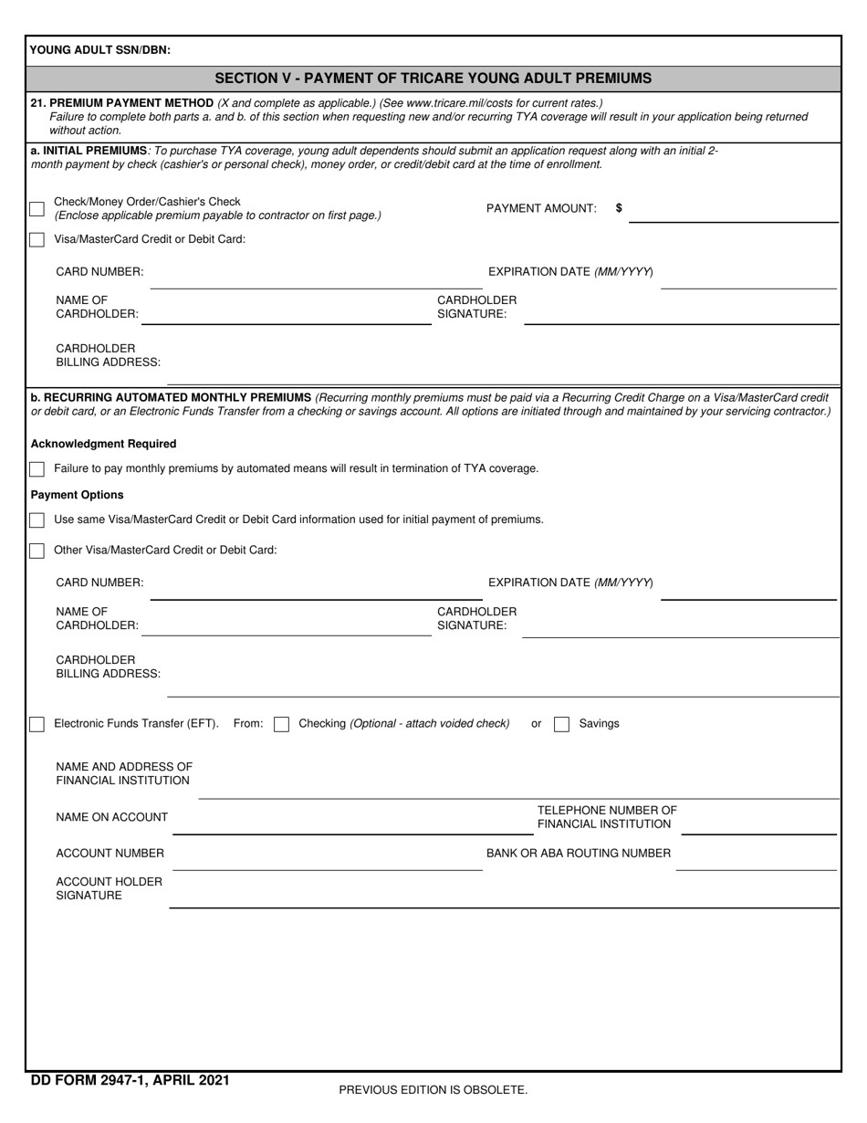 DD Form 2947-1 TRICARE Young Adult Application (East), Page 4