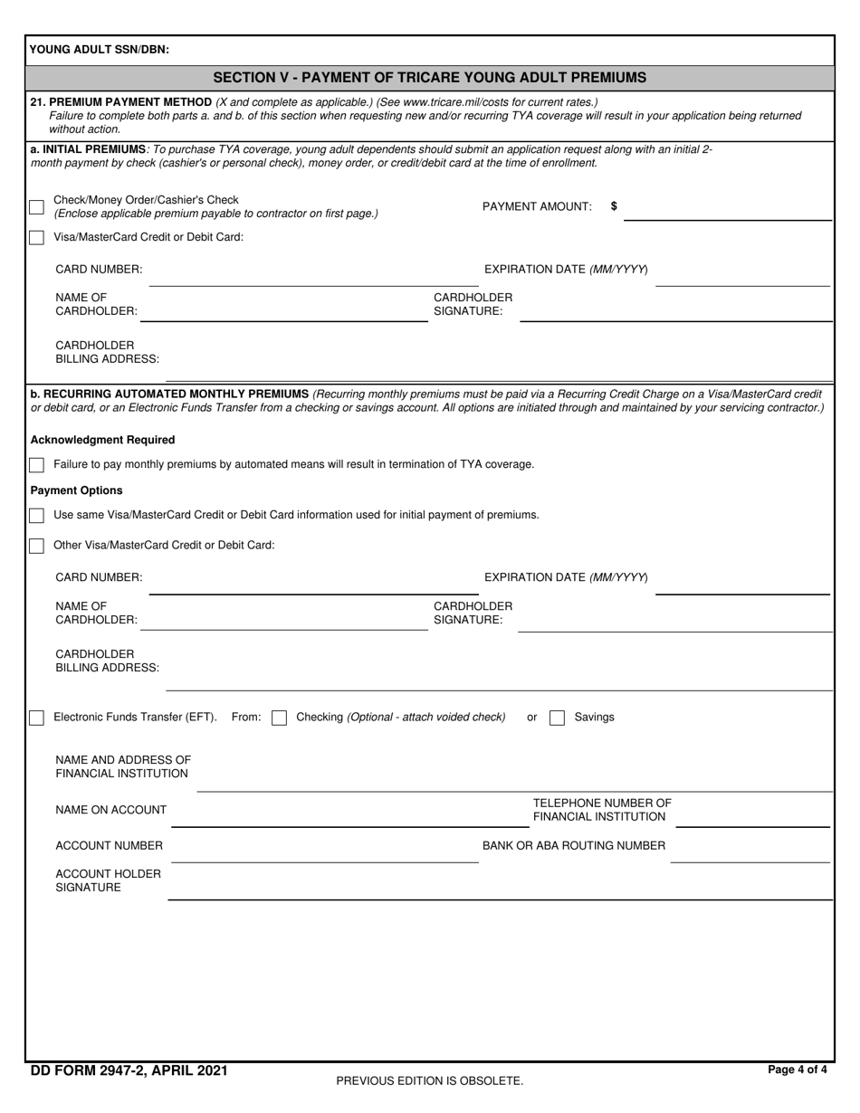 DD Form 2947-2 TRICARE Young Adult Application (West), Page 4