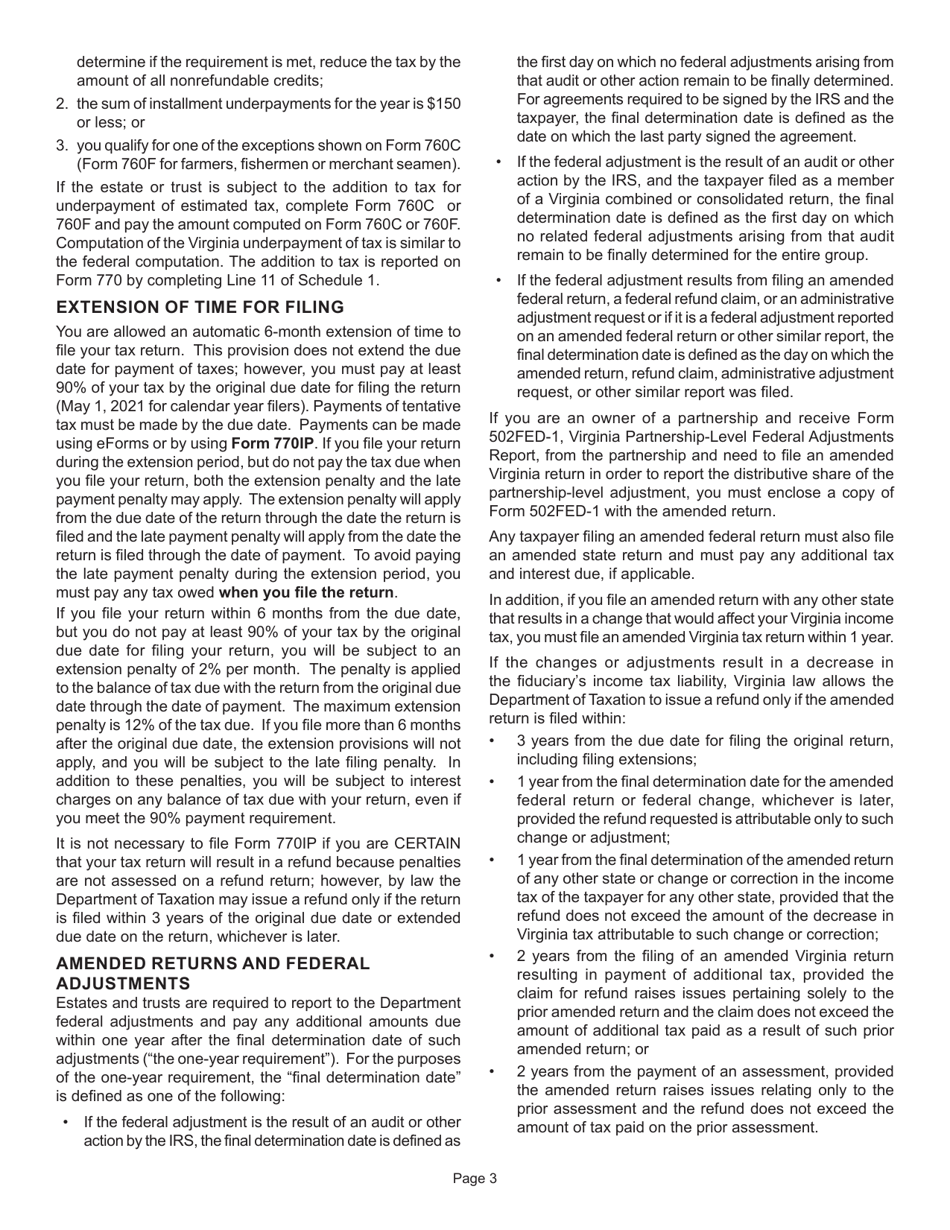 Instructions for Form 770 Virginia Fiduciary Income Tax Return - Virginia, Page 5