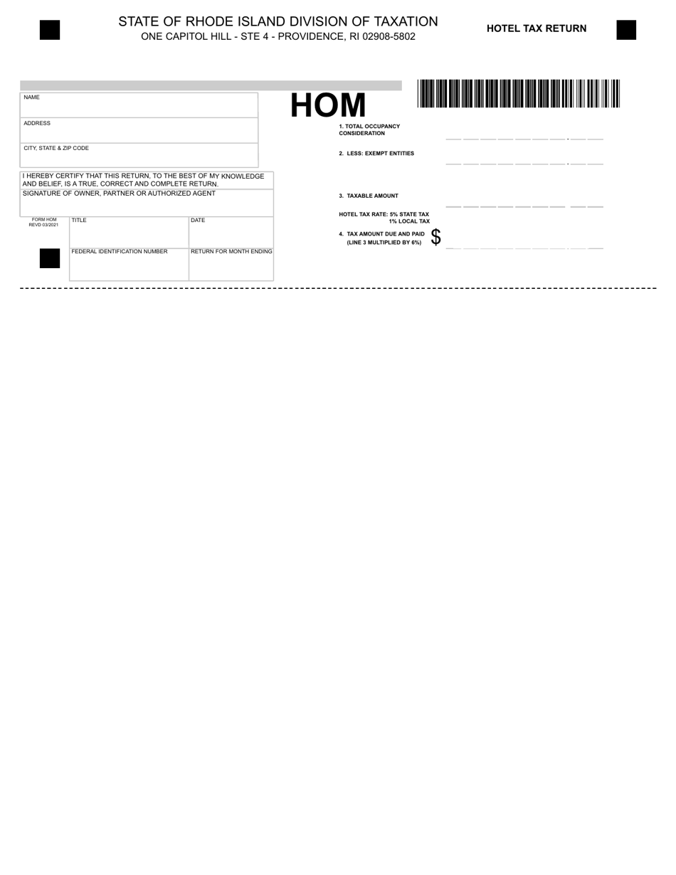 Form HOM Hotel Tax Return - Rhode Island, Page 1