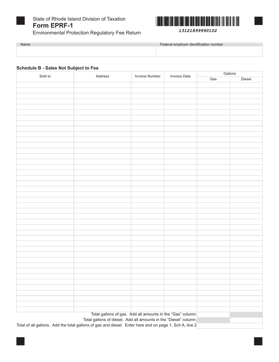 Form EPRF-1 Environmental Protection Regulatory Fee Return - Rhode Island, Page 2