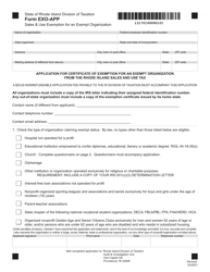 Document preview: Form EXO-APP Sales &(use Exemption for an Exempt Organization - Rhode Island