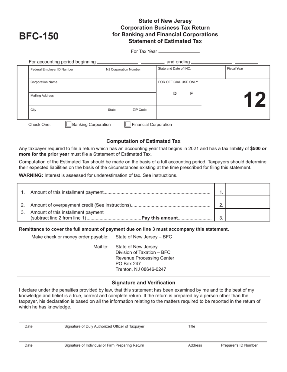 Form BFC-150 Statement of Estimated Tax - New Jersey, Page 12