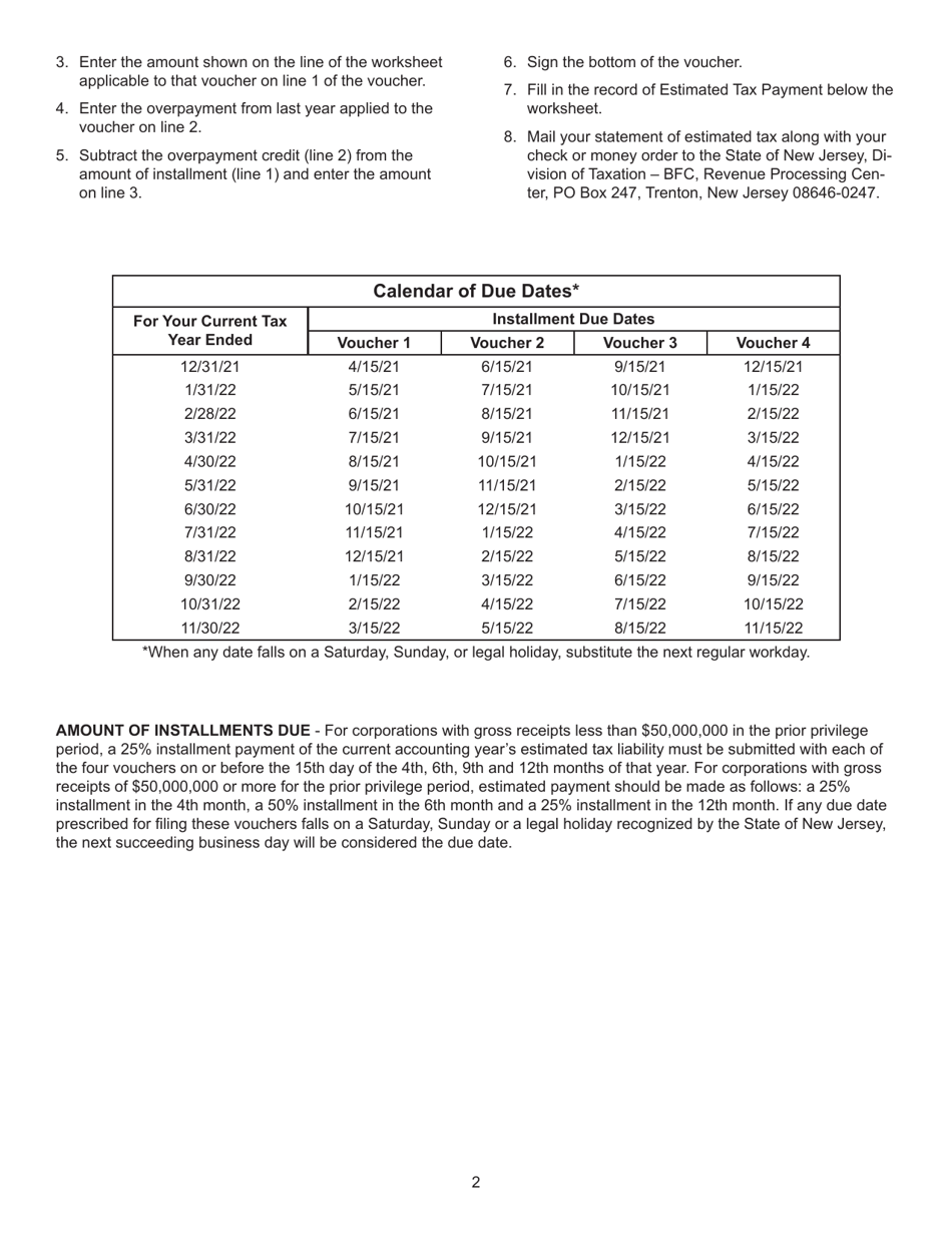 Form BFC-150 Statement of Estimated Tax - New Jersey, Page 3
