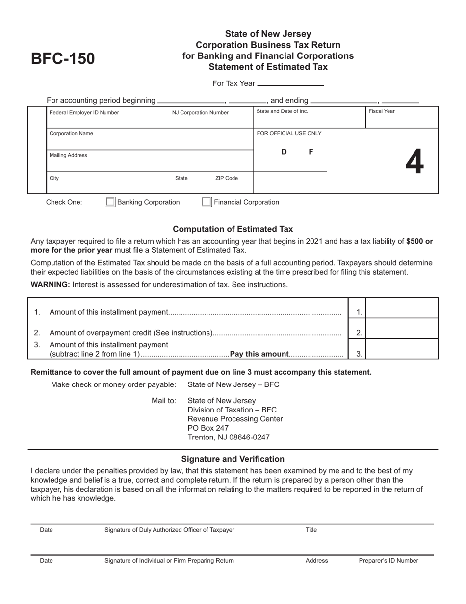 Form BFC-150 Statement of Estimated Tax - New Jersey, Page 6