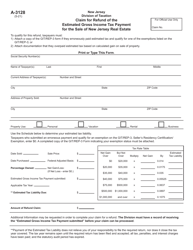Form A-3128 Claim for Refund of the Estimated Gross Income Tax Payment for the Sale of New Jersey Real Estate - New Jersey