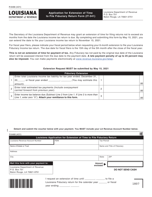 Form R-6466 (IT-541) Application for Extension of Time to File Fiduciary Return Form - Louisiana