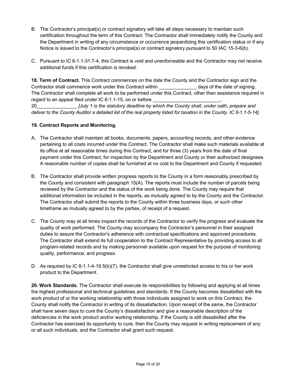 State Form 55929 Prescribed Contract for Annual Adjustments - Indiana, Page 10