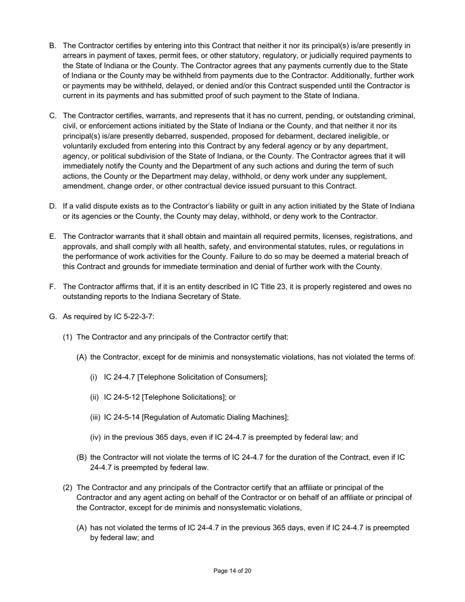 State Form 55929 Prescribed Contract for Annual Adjustments - Indiana, Page 14