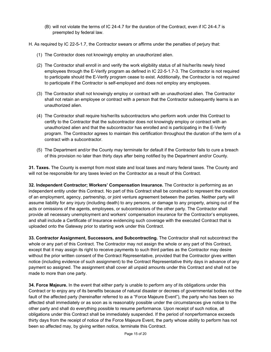 State Form 55929 Prescribed Contract for Annual Adjustments - Indiana, Page 15