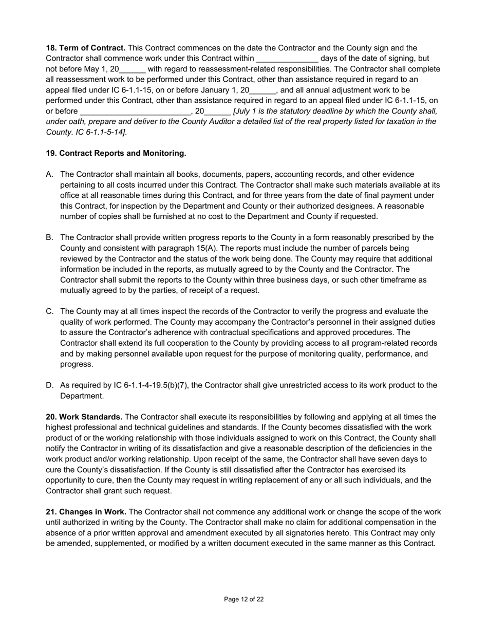 State Form 55930 Prescribed Contract for Annual Adjustments and Cyclical Reassessment - Indiana, Page 12