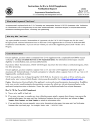 Document preview: Instructions for USCIS Form G-845 SUPPLEMENT Verification Request