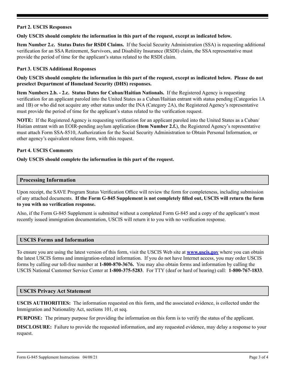 Instructions for USCIS Form G-845 SUPPLEMENT Verification Request, Page 3