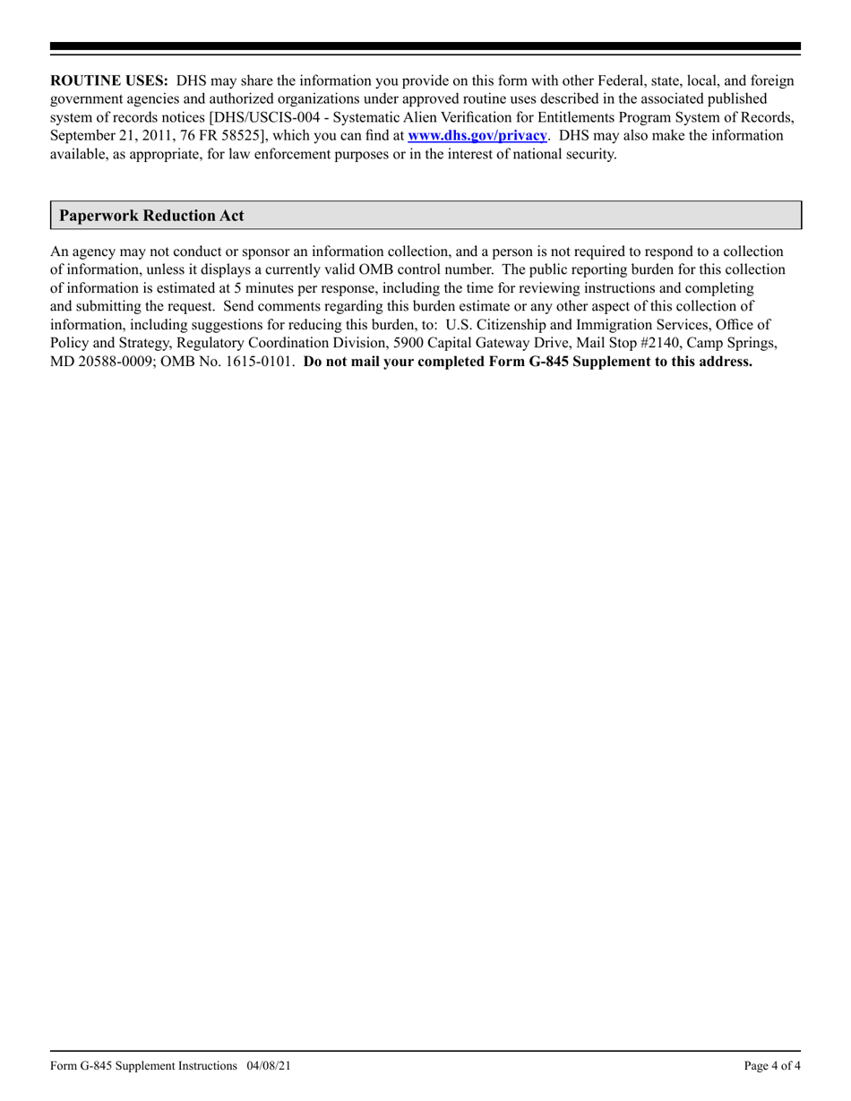 Instructions for USCIS Form G-845 SUPPLEMENT Verification Request, Page 4