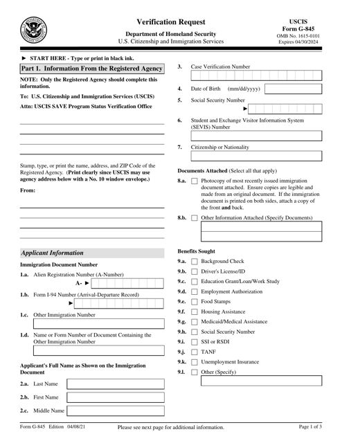 USCIS Form G-845  Printable Pdf