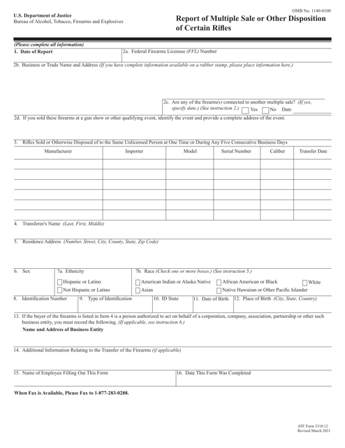 ATF Form 3310 12 Download Fillable PDF Or Fill Online Report Of 