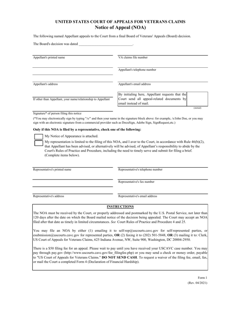 Form 1 Notice of Appeal (Noa)