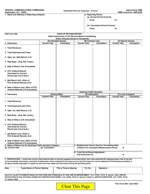 FCC Form 492 Rate-Of-Return Report